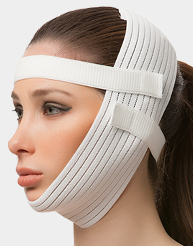 Isavela FA05 compression garment with secure Velcro straps and breathable, latex-free fabric for post-op healing.