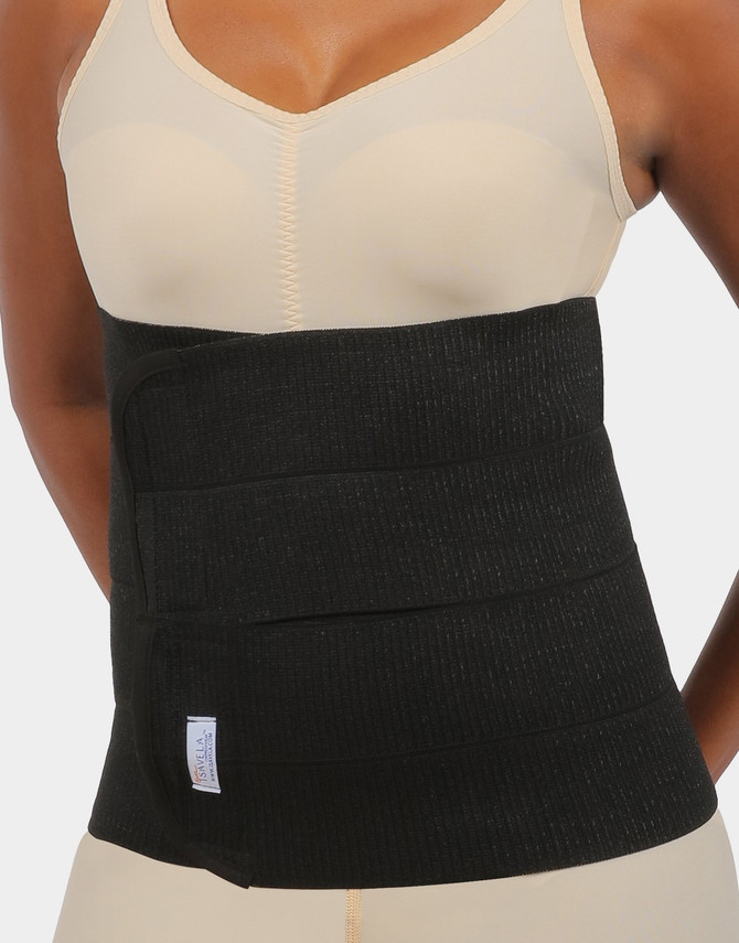 Adjustable compression garment featuring anti-roll elastic material for enhanced comfort and durability.