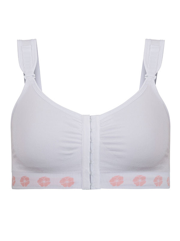 Peony Medium Support Bra (Front Opening Hook & Eye) - White