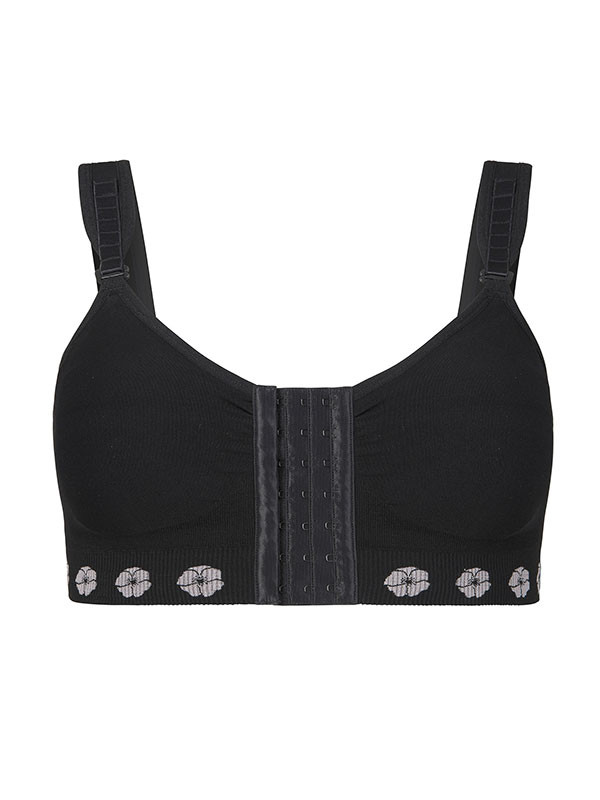 Peony Medium Support Bra (Front Opening Hook & Eye) - Black