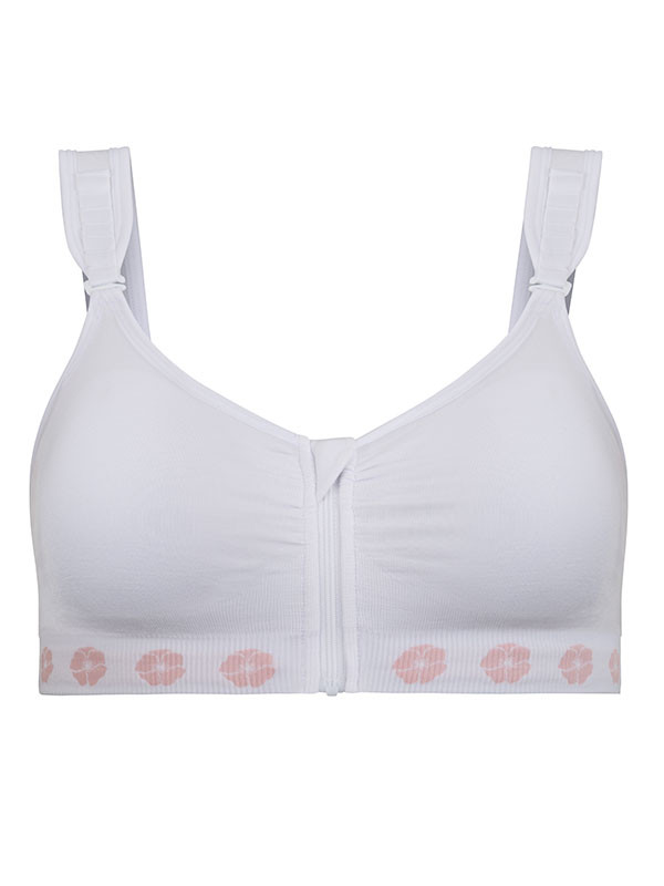 Peony Medium Support Bra (Front Opening Zipper) - White