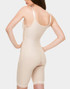 Mid-thigh compression bodysuit with integrated surgical bra and dual padded side zippers for post-operative support.