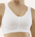 Seamless post-operative compression bra with front hook-and-eye closure and adjustable shoulder straps for optimal fit.