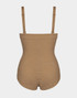 Aesetica 2001 Bodysuit with Girdle and Suspenders in latte, featuring adjustable straps, abdominal and waist compression, side zip closure and adjustable crotch fastening.
