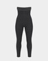 Aesetica High Waisted A Below Knee Compression Girdle – Front View Without Suspenders - Black high-waisted ankle length post-operative compression girdle shown from the front without suspenders, designed to provide support through the abdomen, hips, thighs and legs.
