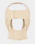 Back view of the Aesetica Facial Compression Garment highlighting the adjustable head and neck fastening points designed to help keep the garment securely positioned during recovery.