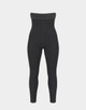 Aesetica High Waisted A Below Knee Compression Girdle – Front View Without Suspenders - Black high-waisted ankle length post-operative compression girdle shown from the front without suspenders, designed to provide support through the abdomen, hips, thighs and legs.