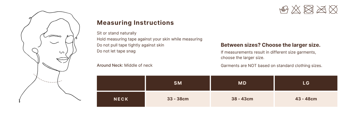 Aesetica Facial Garment size chart and measuring guide