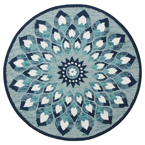 LR Home Sinuous 54151 Blue Navy Teal White Rug