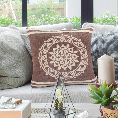 LR Home Mandala 07680 Cinnamon Brown White Pillow