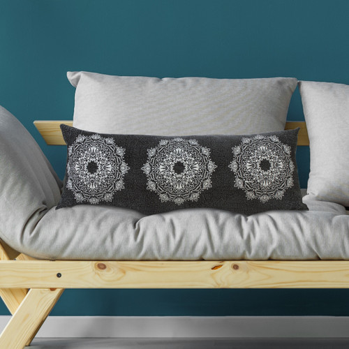 LR Home Mandala 07855 Jet Black White Pillow