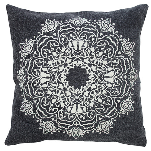 LR Home Mandala 07855 Jet Black White Pillow