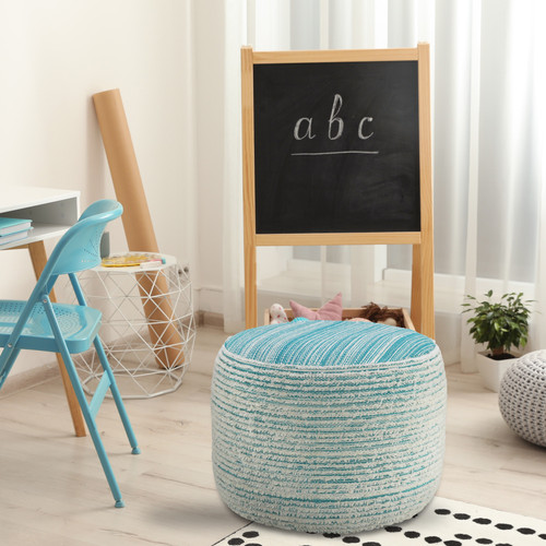 LR Home Havana 34024 Aqua White Pouf