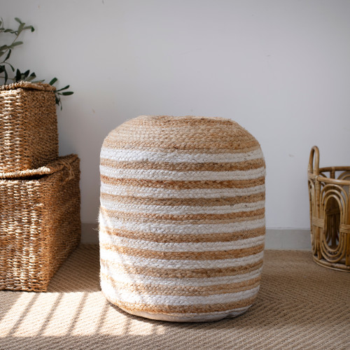 LR Home Jute Poufs 34144 Natural   White Pouf