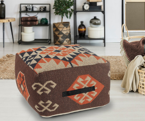 LR Home Zion 99768 Brown Orange Pouf