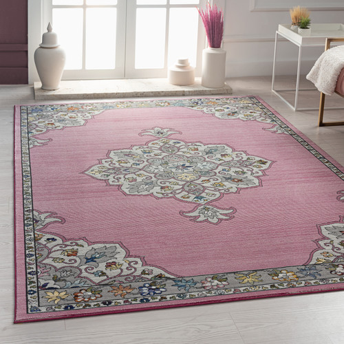 LR Home Gala 81384 Multi Pink Ivory Gray  Rug