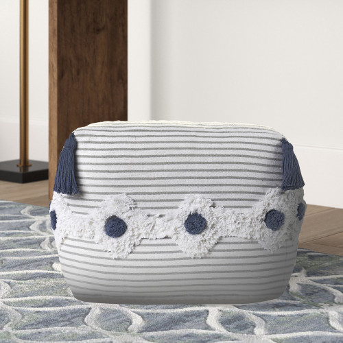 LR Home Zadia 99769 Gray Ivory Blue Pouf