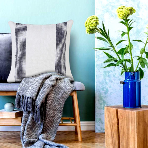 LR Home Cabana 07783 Deep Blue White Pillow