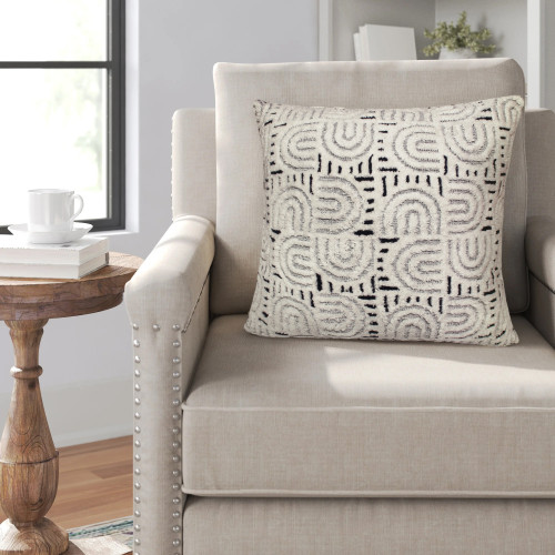 LR Home Groove 08245 White Blue Pillow