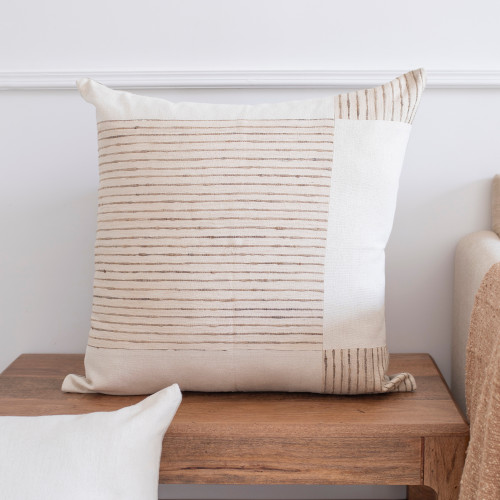 LR Home Silk Linen 08680 White Beige Pillow