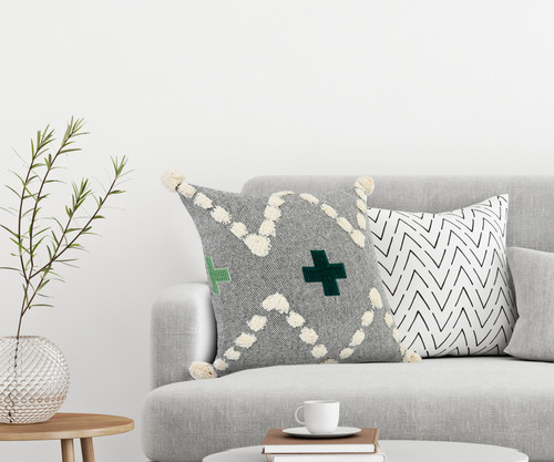 LR Home Zeal 07715 Gray Black White Hunter Green Foam Green Pillow