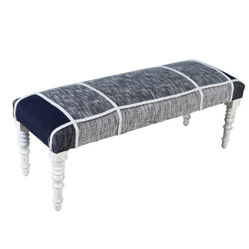 LR Home Alexei 99071 Navy Blue White Accent Bench