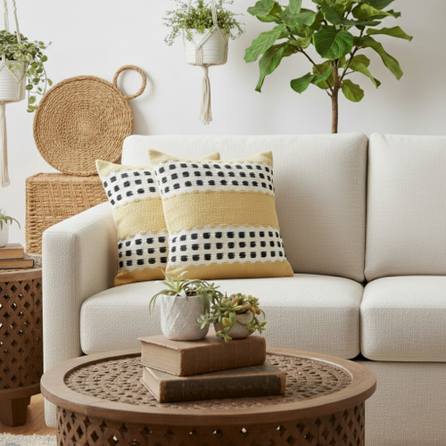 LR Home Lorena 07789 Yellow Black White Pillow