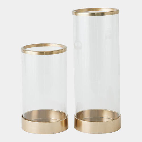 GV Design Banded Hurricane Antique Brass Candleholder