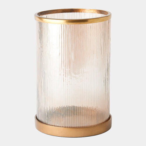 GV Design Tredough Luster Ribbed Hurricane Antique Brass Candleholder