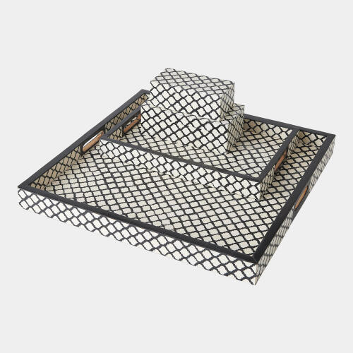 GV Design Moroccan Resin Square Black White Decorative Tray