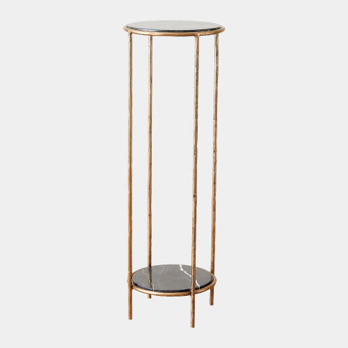 Global Views Nicky Iron Black Marble Pedestal Table