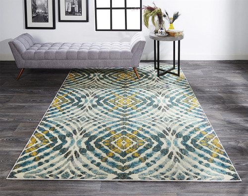 Feizy Keats 3469F Blue Yellow Rug