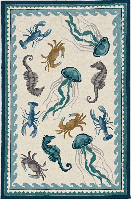 Kas Harbor 4204 Ivory Teal Beach Life Rug