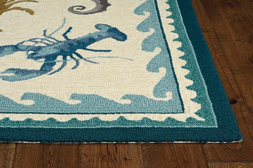 Kas Harbor 4204 Ivory Teal Beach Life Rug