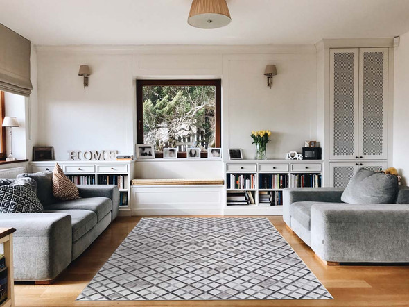 Couristan Prairie 2885 3007 Retro Lattice Grey Ivory Rug