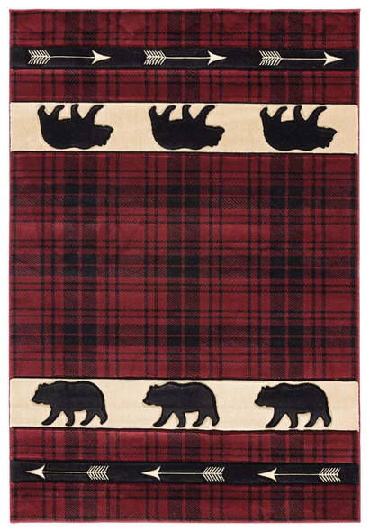 United Weavers Cottage 2055 41434 Tartan Bear Burgundy Rug