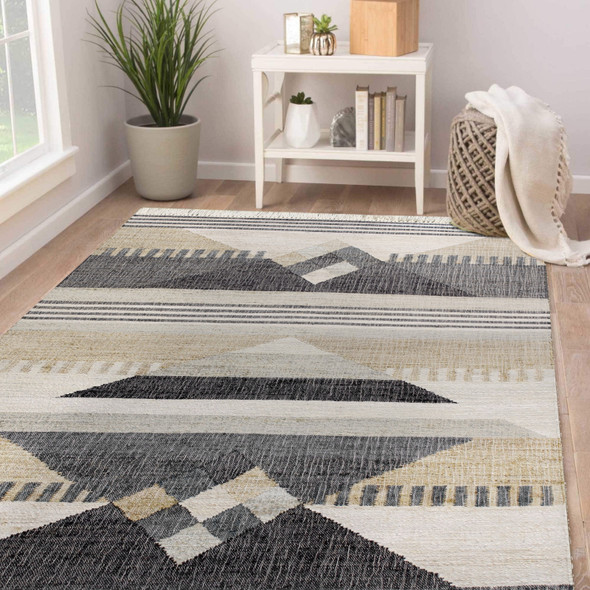 LR Home Nimroz 81984 Tan Black Blue Gray White Rug