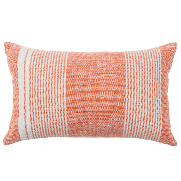 Jaipur Living Carinda ACA10 Outdoor Handmade Striped Orange And Gray Lumbar Pillow