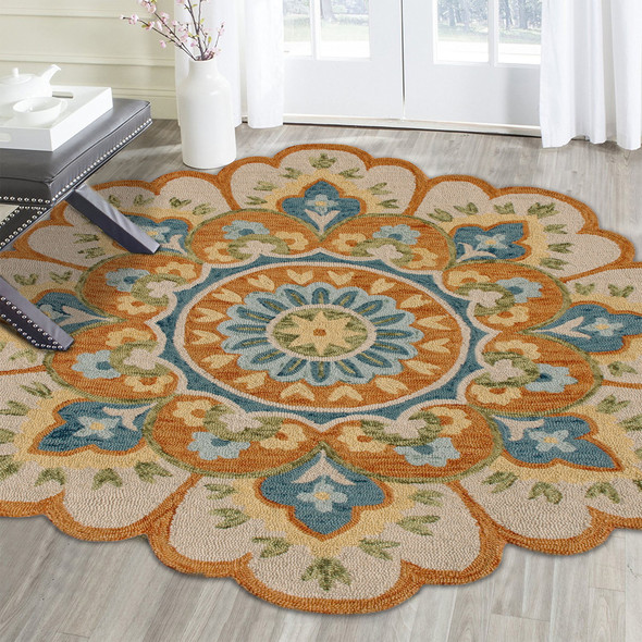 LR Home Dazzle 82266 Rust Aqua Blue Rug