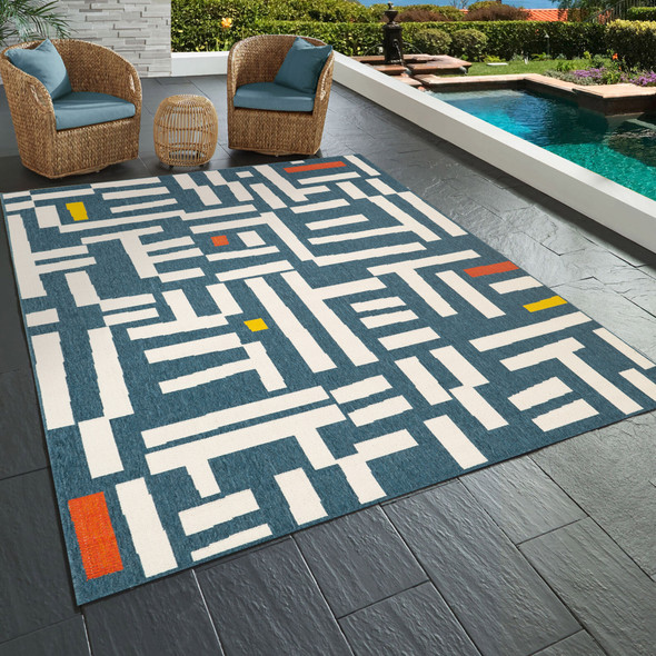 LR Home Mapa 82502 Navy White Rug