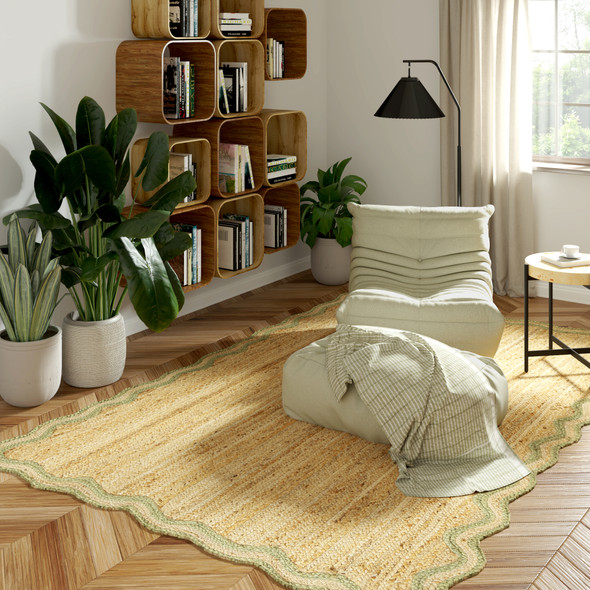 LR Home Scallop Jute 82724 Natural Sage Rug
