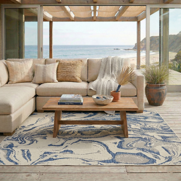 LR Home Seaside 81874 White Navy Rug