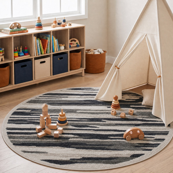 LR Home Sinuous 54121 Black Gray Rug