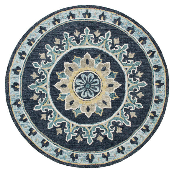 LR Home Vibrance 3569 Navy Light Blue Yellow Rug