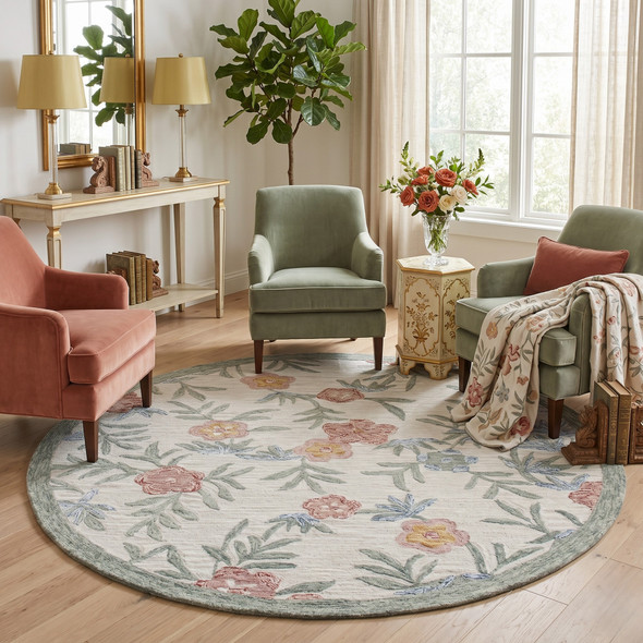 LR Home Sinuous 54161 Cream Green Red Yellow Blue Rug