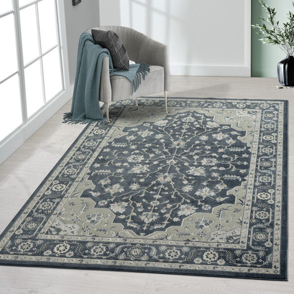LR Home Imagine 81523 Navy Light Gray Cream Rug