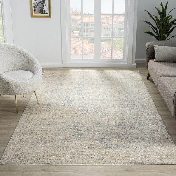 LR Home Monaco 82720 Beige Stone Blue Rug