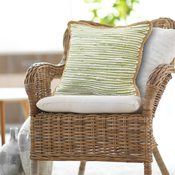 LR Home Riley 07763 Sweet Pea Green White Tan Pillow