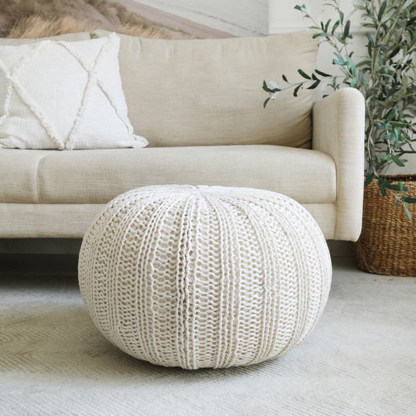 LR Home Celtic 08124 Bone White Pouf