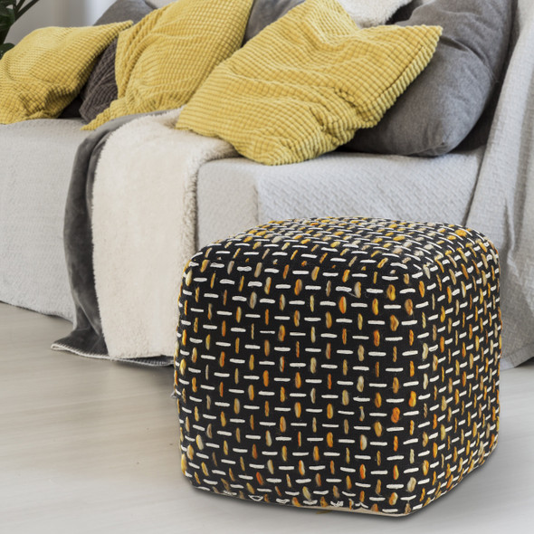 LR Home Havana 34023 Black Gold White Pouf
